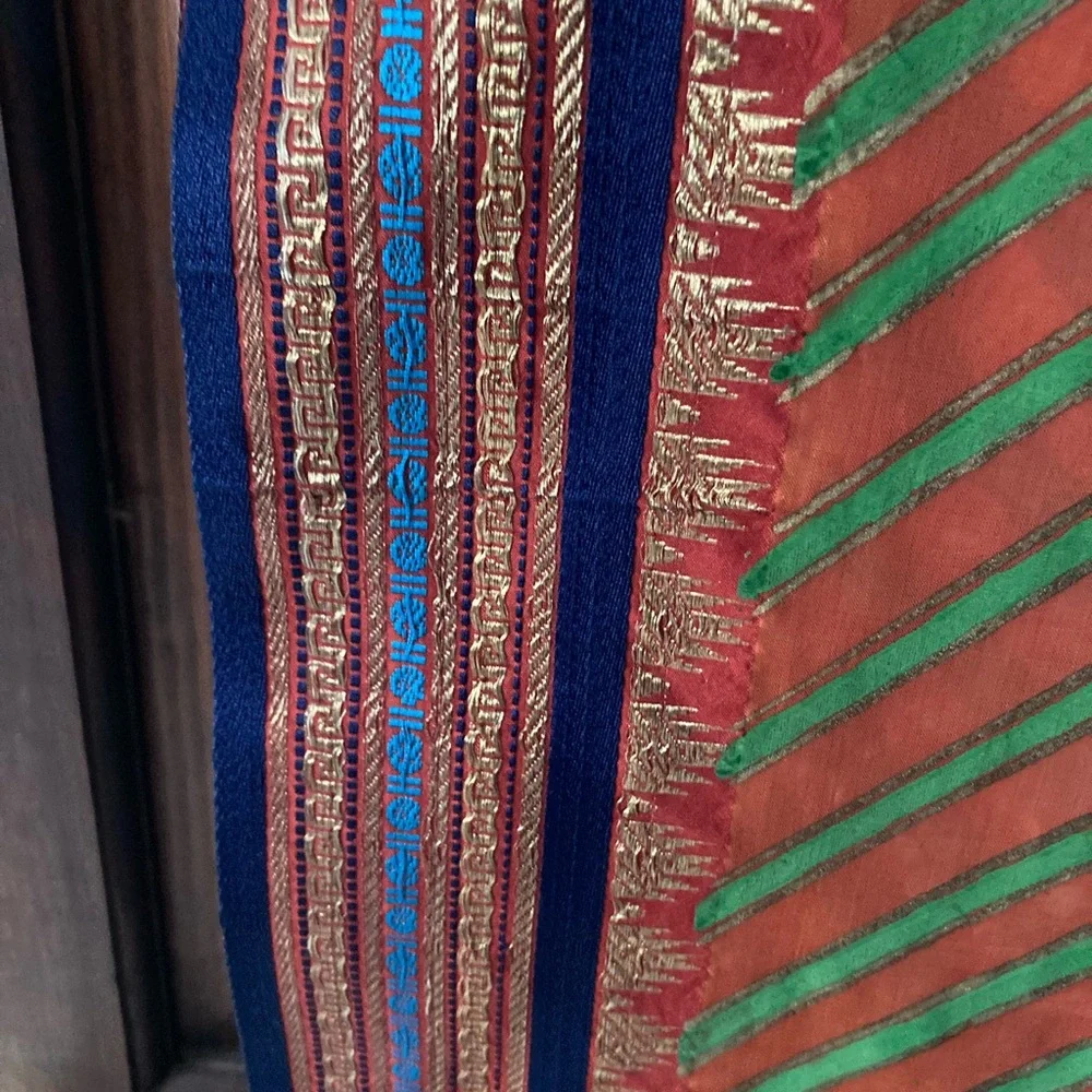 Multicolored Block printed silk stole/dupatta - Picture 5 of 16